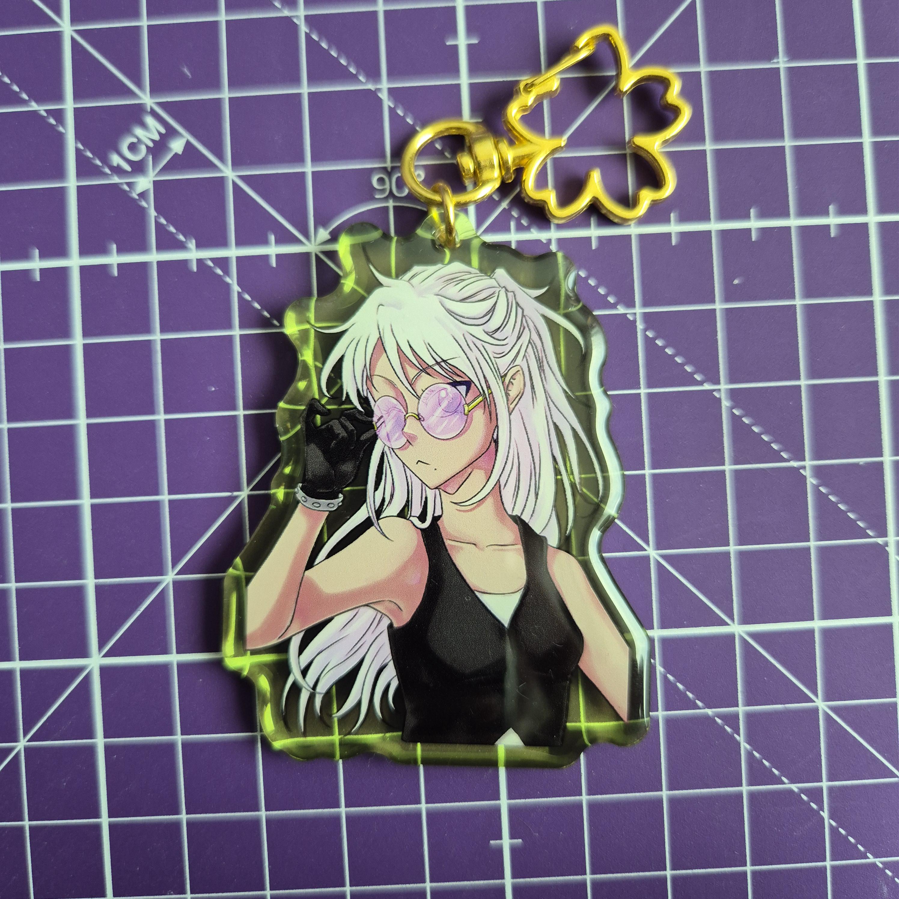 Aoi & Kenji Sonnenbrillen, Schlüsselanhänger mit doppel Epoxy, farbig transparent mit Blumenverschluss