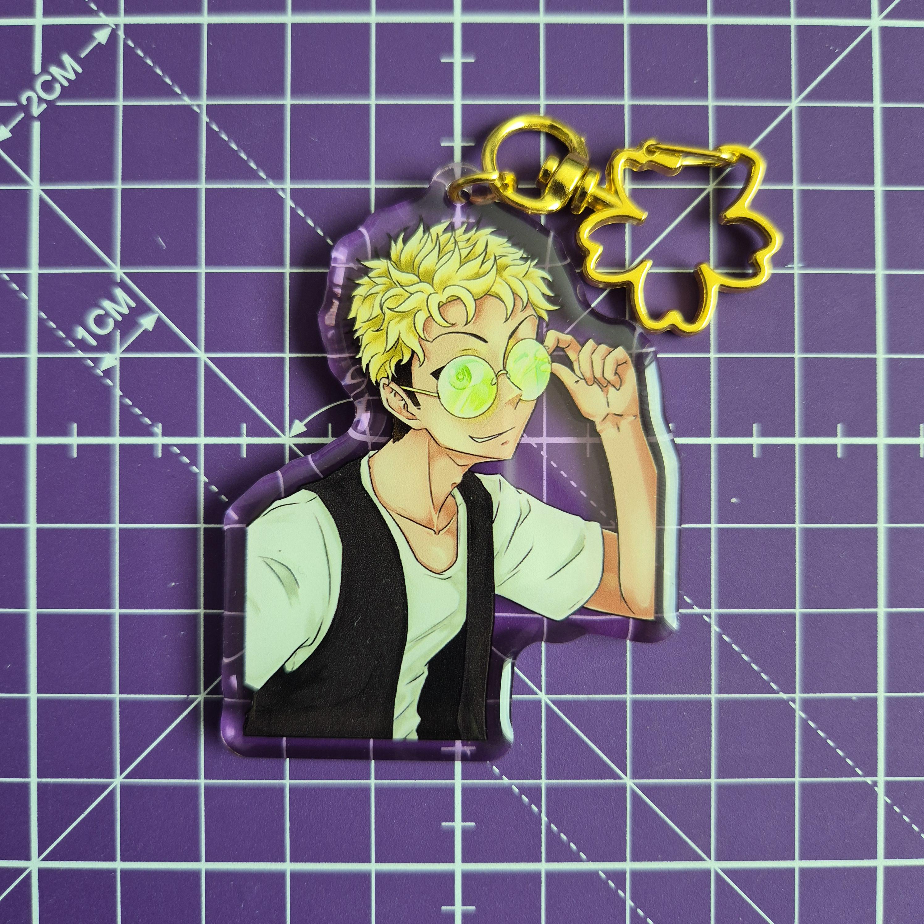 Aoi & Kenji Sonnenbrillen, Schlüsselanhänger mit doppel Epoxy, farbig transparent mit Blumenverschluss